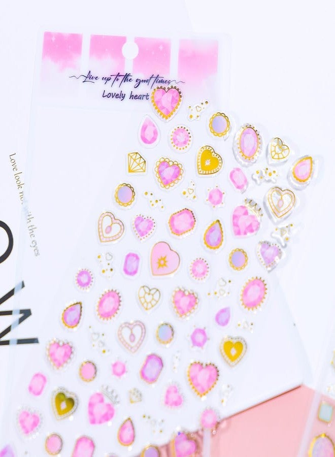 NVF Aesthetic Gem & Heart Stickers Set - Luxury Crystal Style Decorative Stickers for Journaling, Scrapbooking, Planner Decoration, Nail Art & DIY Crafts (Pastel & Gold Foil Designs) - Image 4